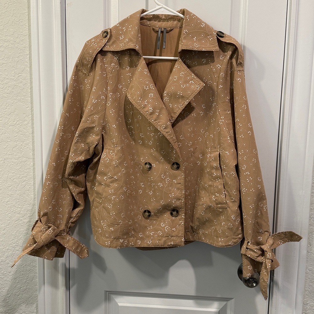 Anthropologie Floral Cutwork Cropped Trench Jacket - Picture 8 of 13